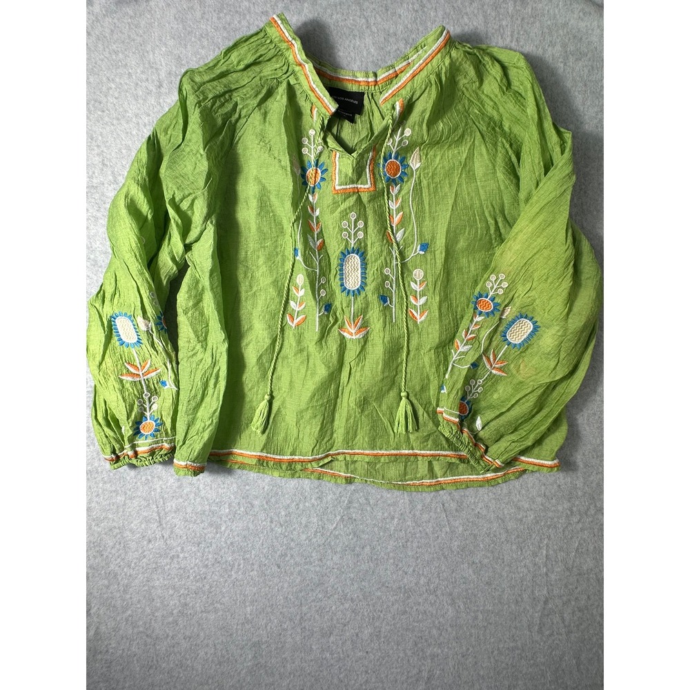 Seven Los Angeles Green Embroidered Floral Peasant Blouse XL  Boho Top
